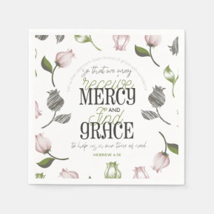Serviette En Papier Hébreu 4:16 citations avec art floral blanc ver