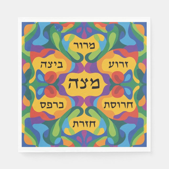 Serviette En Papier Hebrew Pesach Seder Plate for Passover Dinner  (Devant)