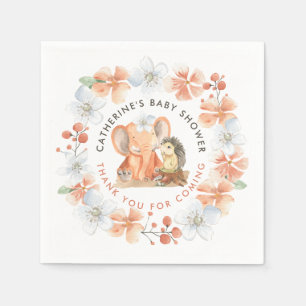 Serviette En Papier Hedgehog Elephant Merci Nom fille Baby shower