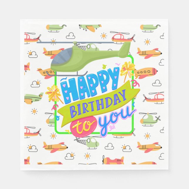 Serviette En Papier Hélicoptère Joyeux anniversaire (Devant)
