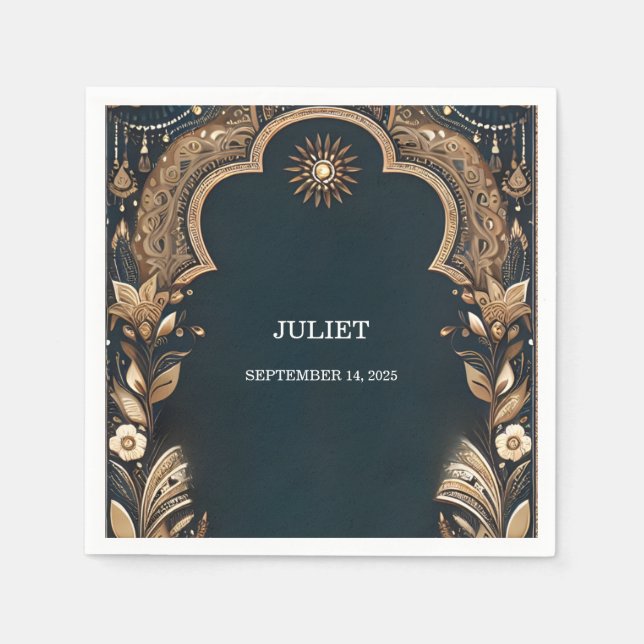 Serviette En Papier Henna Mehndi de style indien pour douche de mariée (Devant)