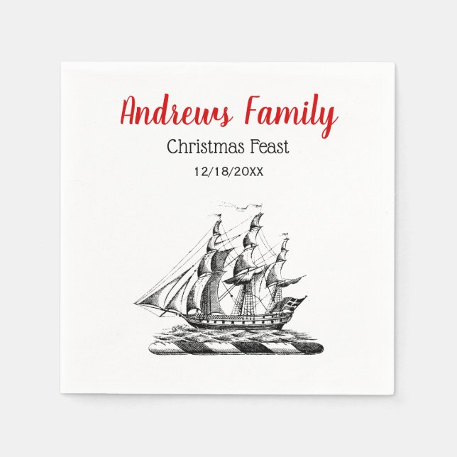 Serviette En Papier Héraldique Vintage Nautique Clipper Ship Crest (Devant)