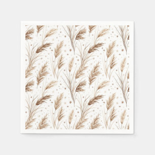 Serviette En Papier Herbe de Pampas Bohème Beige Marron Motif Étoile (