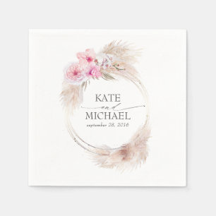 Serviette En Papier Herbe des Pampas et Orchidées Roses Floral Tropica