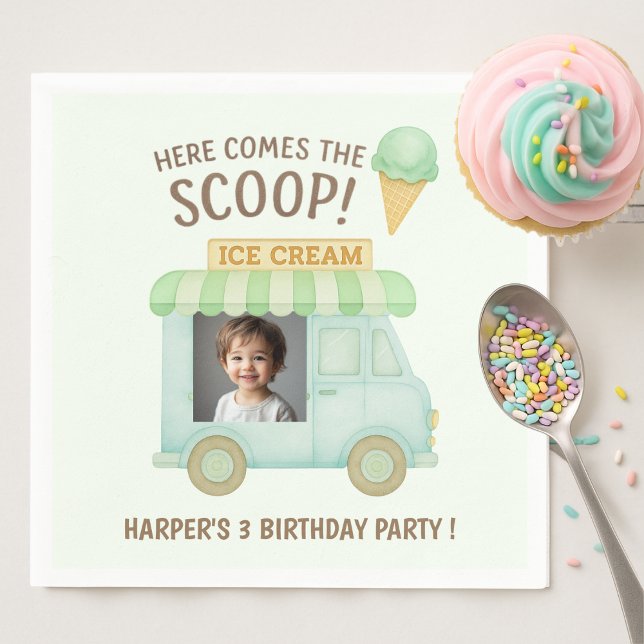 Serviette En Papier Here Comes the Scoop! Mint Ice Cream Truck Photo  (Créateur téléchargé)