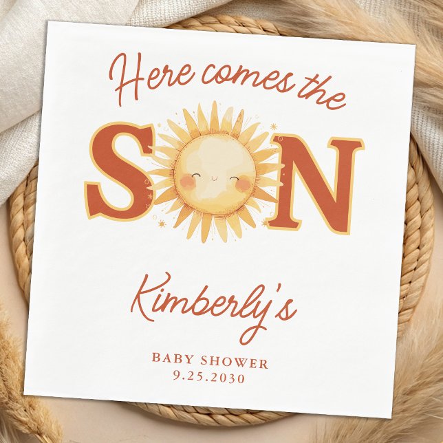 Serviette En Papier Here Comes The Son Sunshine Boho Cute Baby Shower (Créateur téléchargé)