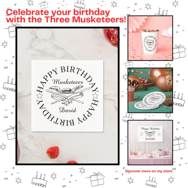 Serviette En Papier Héros de mousquetaire joyeuse fête d'anniversaire  (Créateur téléchargé)