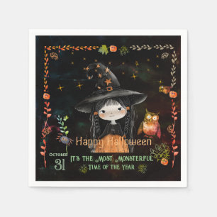 Serviette En Papier Heureuse petite sorcière d'Halloween