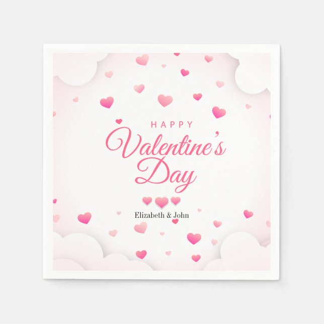 Serviette En Papier Heureuse Sainte-Valentin de Coeurs roses (Devant)