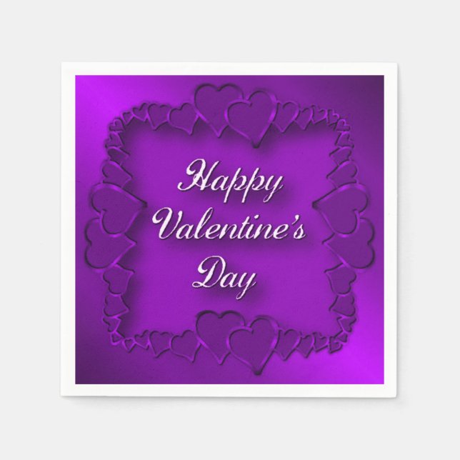Serviette En Papier Heureuse Sainte-Valentin Purple Hearts serviettes (Devant)