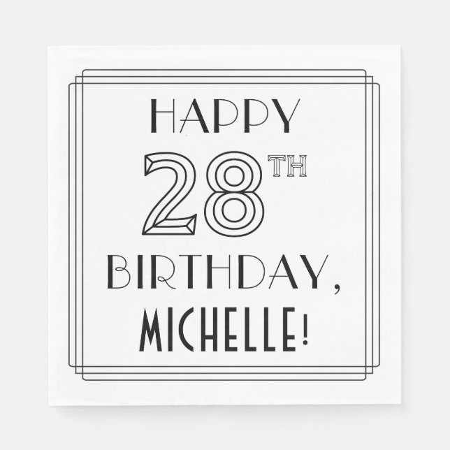 Serviette En Papier HEUREUX 28E ANNIVERSAIRE ; Style Art Déco ; Nom pe (Devant)