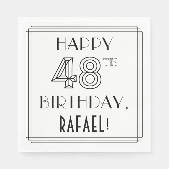 Serviette En Papier HEUREUX 48E ANNIVERSAIRE ; Style Art Déco ; Nom pe (Devant)