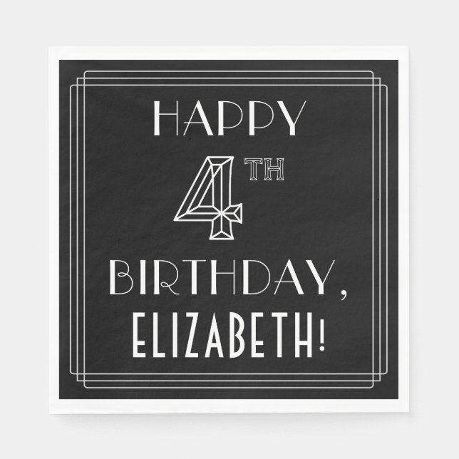 Serviette En Papier HEUREUX 4E ANNIVERSAIRE ; Style Art Déco ; Nom per (Devant)