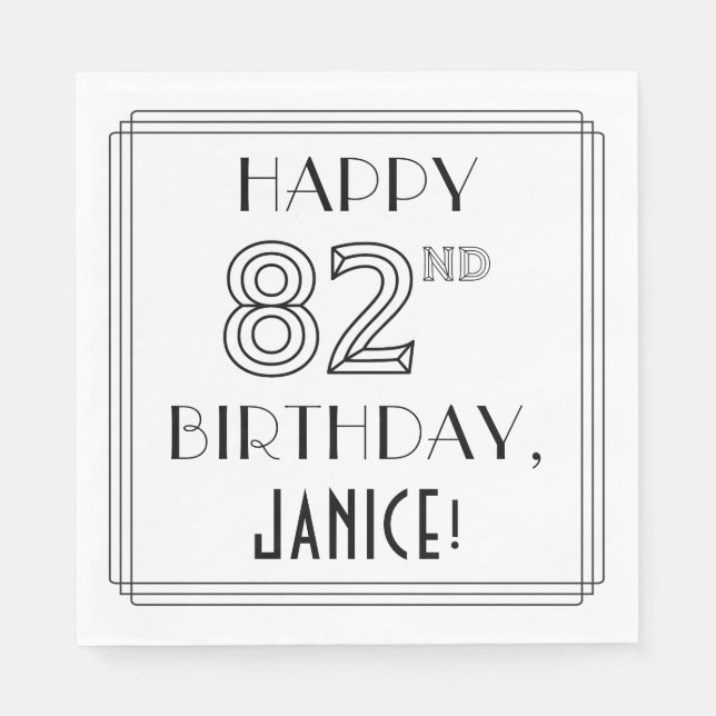 Serviette En Papier HEUREUX 82E ANNIVERSAIRE ; Style Art Déco ; Nom pe (Devant)