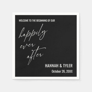 Serviette En Papier Heureux À Jamais Typographie Simple Élégante Noire