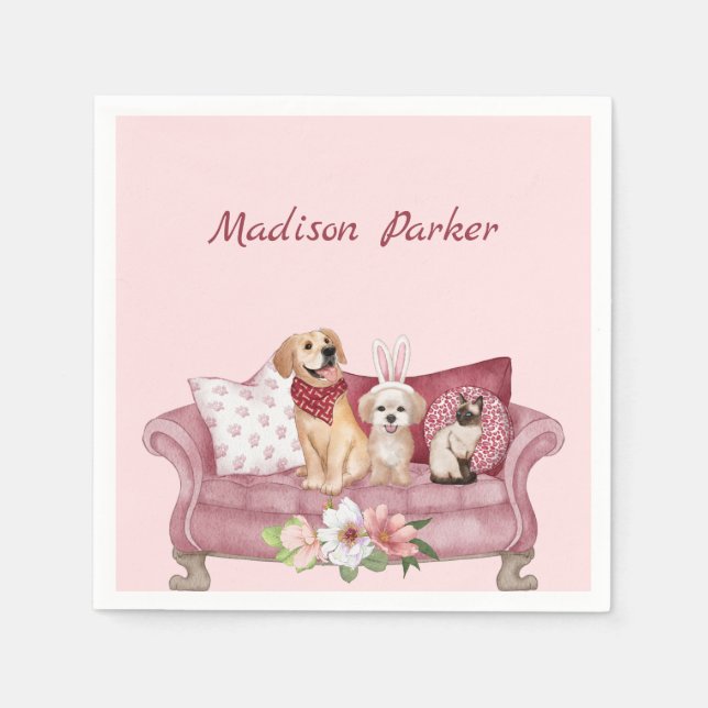 Serviette En Papier Heureux Amis Sur Le Canapé (Devant)