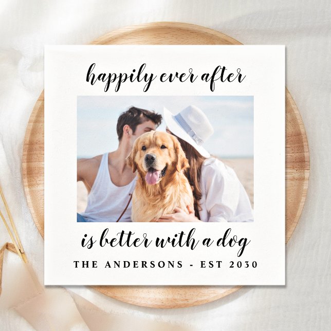 Serviette En Papier Heureux Jamais après chien Photo Mariage animal (Créateur téléchargé)