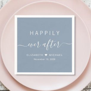 Serviette En Papier Heureux Jamais après Dusty Mariage bleu
