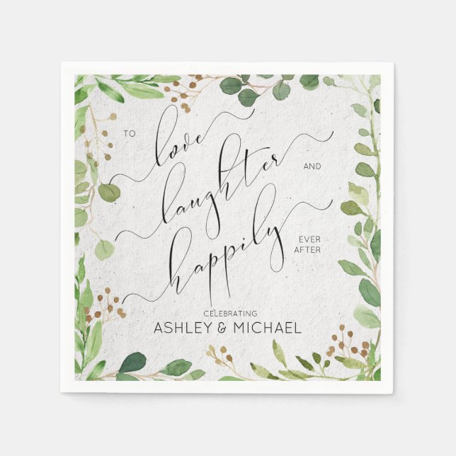 Serviette En Papier Heureux jamais après Rustique Fiançailles Eucalypt (Devant)