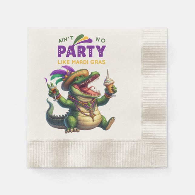 Serviette En Papier Heureux Mardi Gras Alligator (Devant)