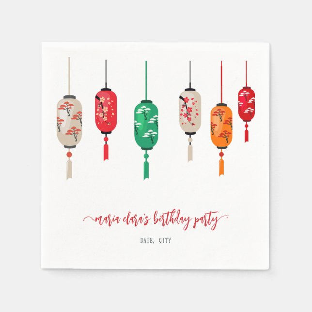 Serviette En Papier Hibachi Japonais Lanterns Chef fête d'anniversaire (Devant)