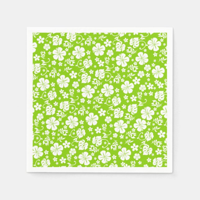 Serviette En Papier Hibiscus blanc sur citron vert tropical chic (Devant)