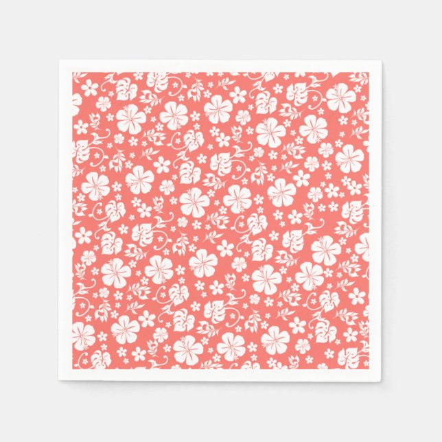 Serviette En Papier Hibiscus blanc sur Coral Tropical Chic (Devant)