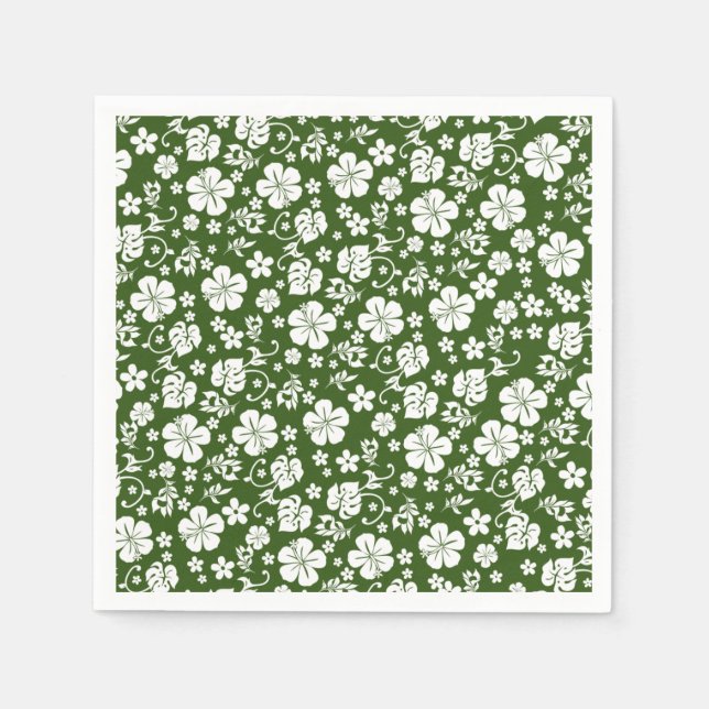 Serviette En Papier Hibiscus blanc sur Green Tropical Chic (Devant)