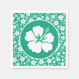 Serviette En Papier Hibiscus blanc tropical sur vert