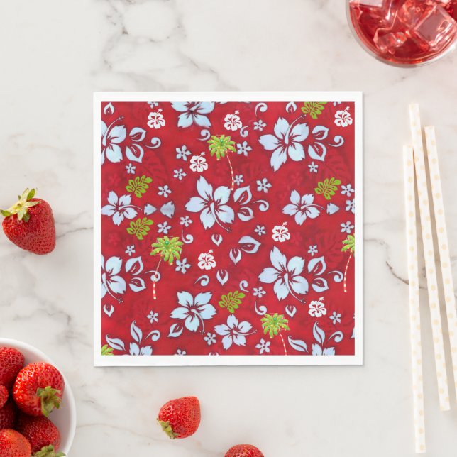 Serviette En Papier Hibiscus de Noël hawaïen et Napkin de palmier (En situation)