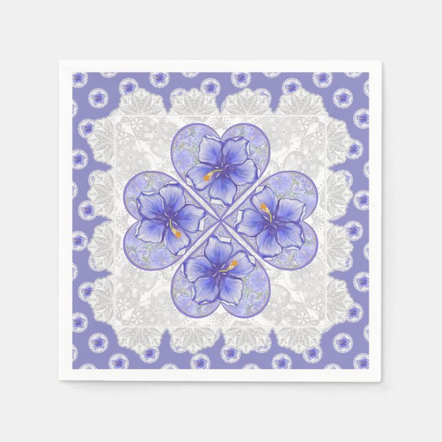 Serviette En Papier Hibiscus & dentelle BLEU (Devant)