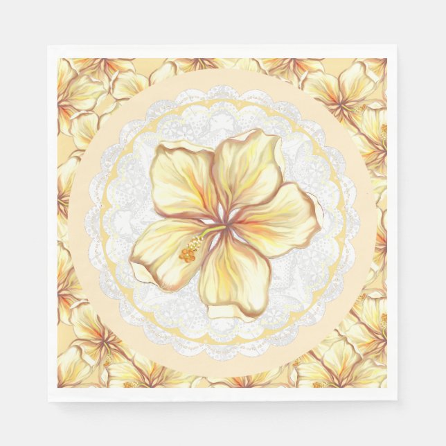 Serviette En Papier Hibiscus & dentelle JAUNE (Devant)