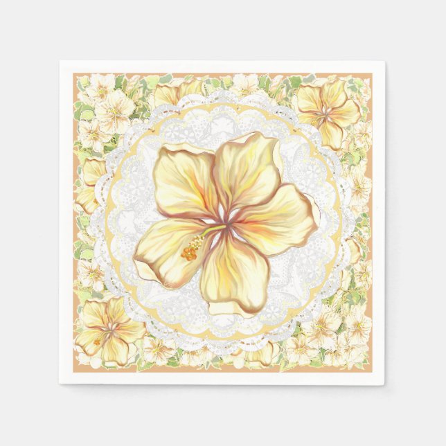 Serviette En Papier Hibiscus & dentelle JAUNE (Devant)