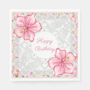 Serviette En Papier Hibiscus & dentelle PINK