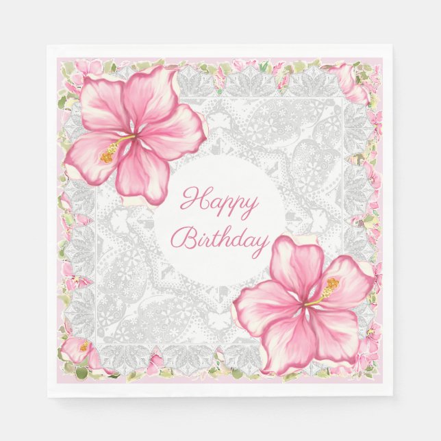 Serviette En Papier Hibiscus & dentelle PINK (Devant)