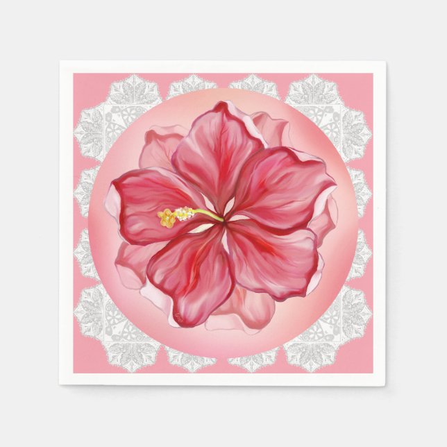 Serviette En Papier Hibiscus & dentelle RED (Devant)