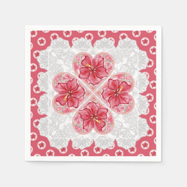 Serviette En Papier Hibiscus & dentelle RED (Devant)