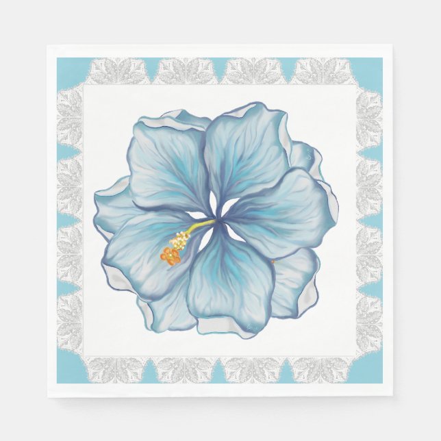 Serviette En Papier Hibiscus & dentelle TURQUOISE (Devant)