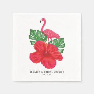 Serviette En Papier Hibiscus et Flamant rose Fête des mariées tropical