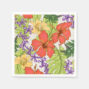 Serviette En Papier Hibiscus et orchidées hawaïens tropicaux de Keleah