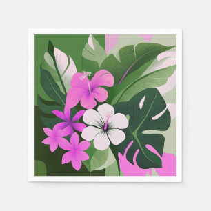 Serviette En Papier Hibiscus et Plumeria hawaïens modernes du milieu d