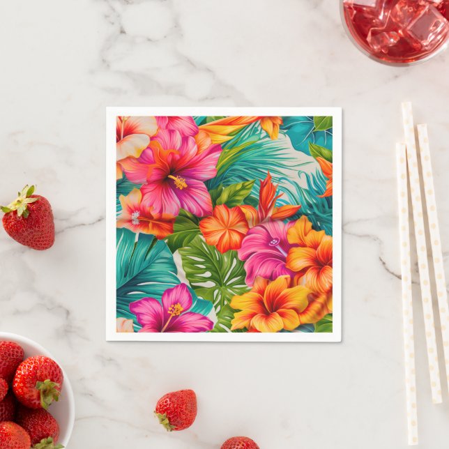 Serviette En Papier Hibiscus Floral Tropical  (En situation)