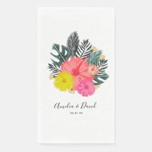 Serviette En Papier Hibiscus Hawaï Mariage Floral Tropical Dessiné à l