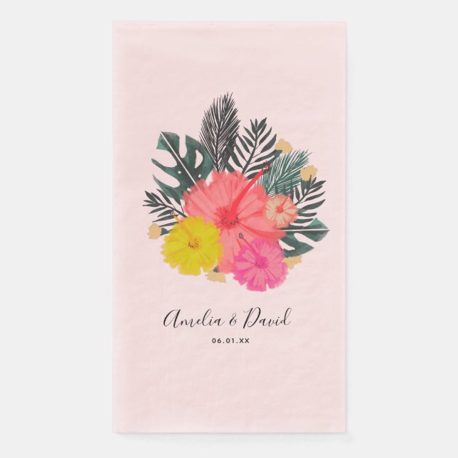 Serviette En Papier Hibiscus Hawaii Tropical Main tiré Mariage floral (Devant)