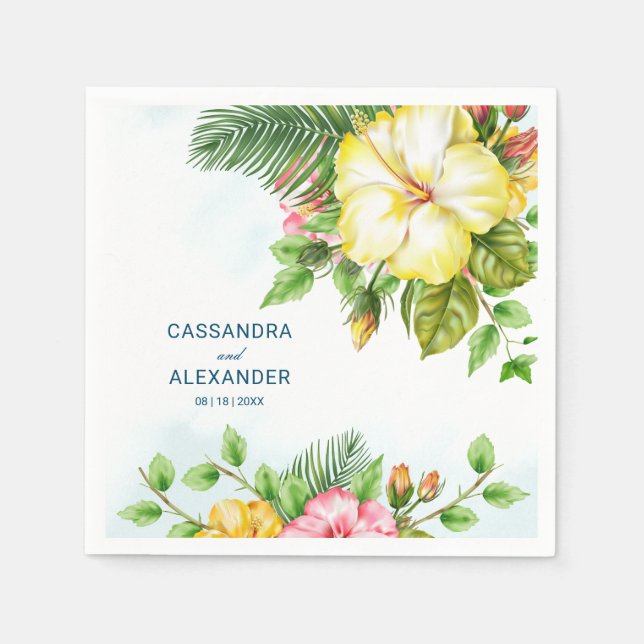 Serviette En Papier Hibiscus Hawaiian Tropical Floral Mariage (Devant)