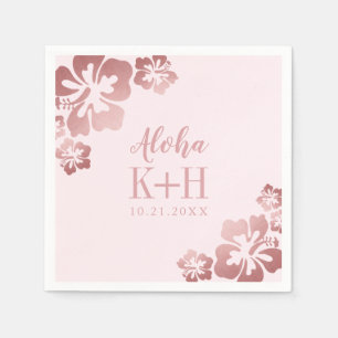Serviette En Papier Hibiscus rose or rose Aloha Hawaii Fête des mariée