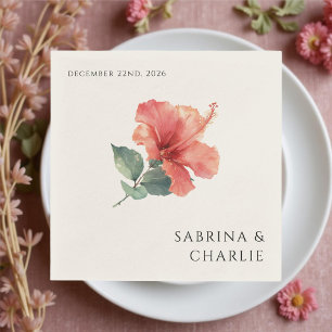 Serviette En Papier Hibiscus Rouge Corail Mariage Tropical de Plage