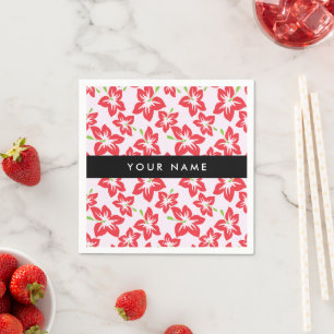 Serviette En Papier Hibiscus Rouge, Fleurs Rouges, Votre Nom