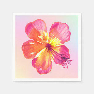 Serviette En Papier Hibiscus tropical sur Aqua Ombre rose jaune floral