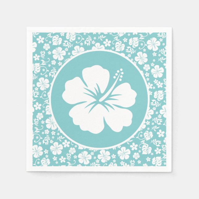 Serviette En Papier Hibiscus tropical sur Turquoise (Devant)